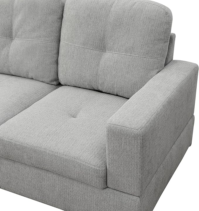 ROOMTEC 3 Piece L Shaped Sectional Sofa Set with Storage Ottoman, Left Facing Chaise Longue, Reversible Backrest w/ 2 Cup Holders, Flannel Tufted Cushions, for Living Room, Off White - LeafyLoom