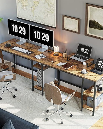 BANTI L Shaped Desk with Storage, 59 Inch Reversible Corner Computer Desk or 2 Person Long Table Desk, Home Office Large Gaming Writing Storage Workstation with Monitor Stand, Rustic Brown - LeafyLoom