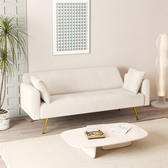 NicBex Sectional Couch Sofa with Folding Function Modern Sofa Bed Cloud Couch for Living Room Furniture Sets with Pillows and Metal Legs, Modular Sofa for Living Room, Bedroom, Apartment,71.7"L, White - LeafyLoom