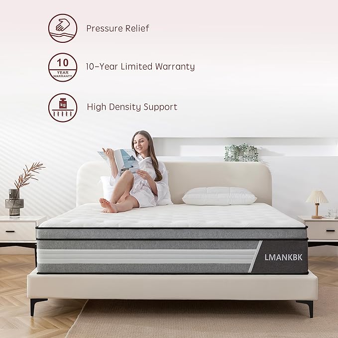 Full Mattress, 12 Inch Innerspring Hybrid Mattress in a Box with Gel Memory Foam, Individually Wrapped Encased Coil Pocket Spring Mattress, Pressure Relief, Medium Firm Support,54"*75"*12"… - LeafyLoom