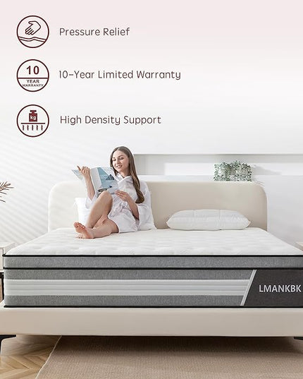 King Mattress, 14 Inch Innerspring Hybrid Mattress in a Box with Gel Memory Foam, Individually Wrapped Encased Coil Pocket Spring Mattress, Pressure Relief, Medium Firm Support,76"*80"*14"… - LeafyLoom