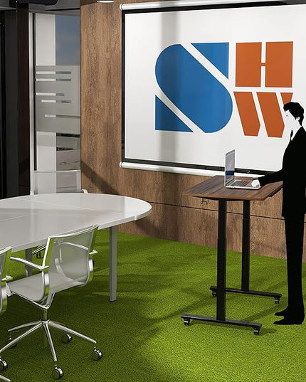 SHW Electric Height Adjustable Mobile Rolling Standing Desk Workstation, 40 x 24 Inches, Walnut - LeafyLoom