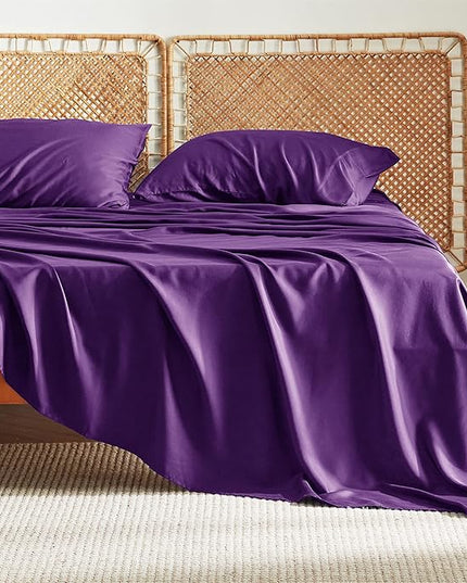 Bedsure California King Sheet Sets, Cooling Sheets, Rayon Derived from Bamboo, Deep Pocket Up to 16", Breathable & Soft Bed Sheets, Hotel Luxury Silky Bedding Sheets & Pillowcases, Plum - LeafyLoom