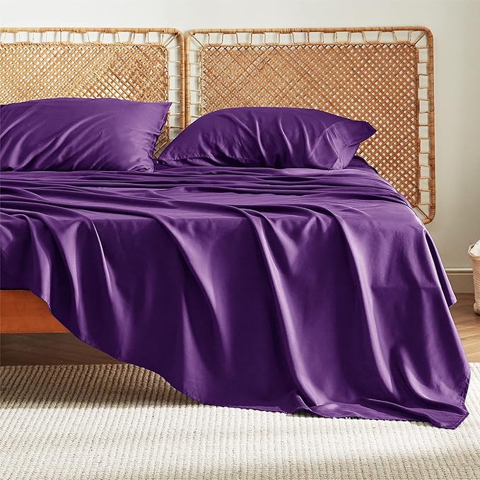 Bedsure California King Sheet Sets, Cooling Sheets, Rayon Derived from Bamboo, Deep Pocket Up to 16", Breathable & Soft Bed Sheets, Hotel Luxury Silky Bedding Sheets & Pillowcases, Plum - LeafyLoom