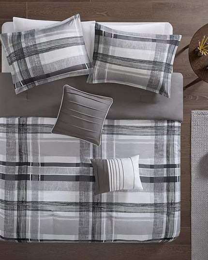 Intelligent Design Rudy Cozy Comforter Casual Cabin Lodge Plaid Design, All Season, Hypoallergenic Cover, Soft Bedding Set with Matching Sham, Decorative Pillow, RBlack Full / Queen - LeafyLoom
