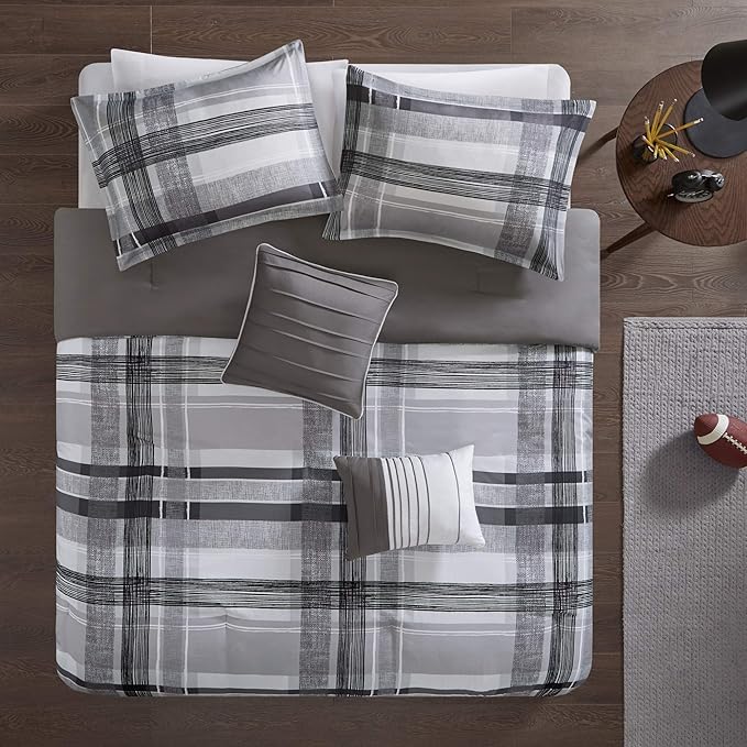 Intelligent Design Rudy Cozy Comforter Casual Cabin Lodge Plaid Design, All Season, Hypoallergenic Cover, Soft Bedding Set with Matching Sham, Decorative Pillow, RBlack Full / Queen - LeafyLoom