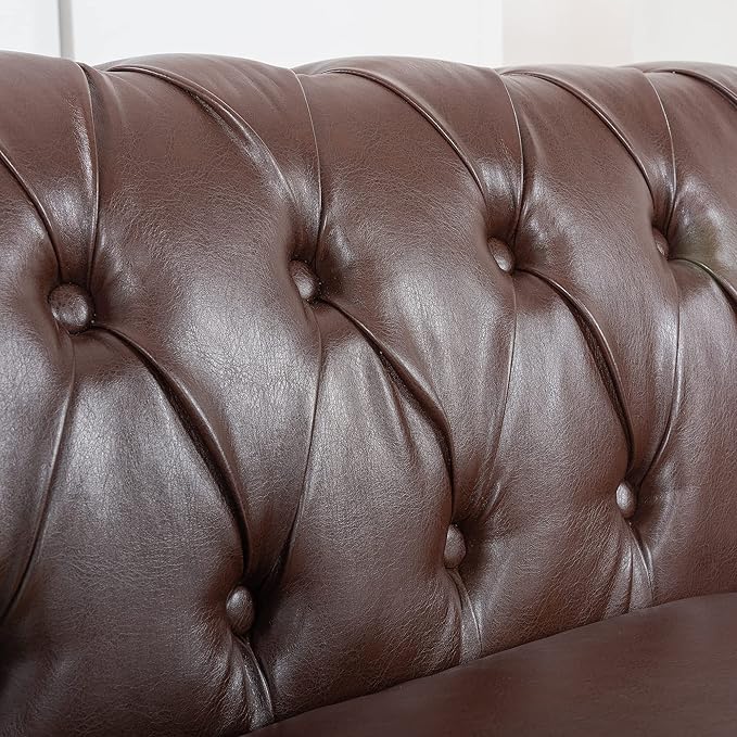 3-Seaters Living Room Clasic Chesterfield Sofa Couch Button Tufted PU Leather Upholstered Sofa&Couch with Luxury Roller Armrest Soild Wood Legs Movable Cushions & Nailhead Decor - LeafyLoom