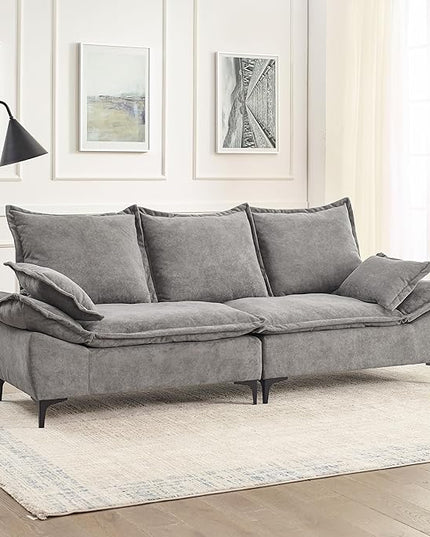 Modern Sleeper Sailboat Sofa Couch Dutch Velvet 3-Seater Cloud Sofa&Couch with Two Pillows for Apartments Office Studio Small Spaces Living Rooms, 88.5", Grey-005 - LeafyLoom