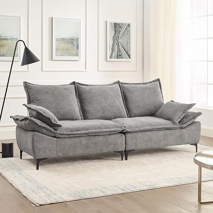 Modern Sleeper Sailboat Sofa Couch Dutch Velvet 3-Seater Cloud Sofa&Couch with Two Pillows for Apartments Office Studio Small Spaces Living Rooms, 88.5", Grey-005 - LeafyLoom