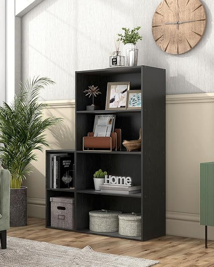 Apexa 4-Tier Cube Storage Organizer Shelves, Stackable Wood Bookcase Fits Cubby Bins for Organization, Dorm Teen Room Decor & Home Office, Black - LeafyLoom