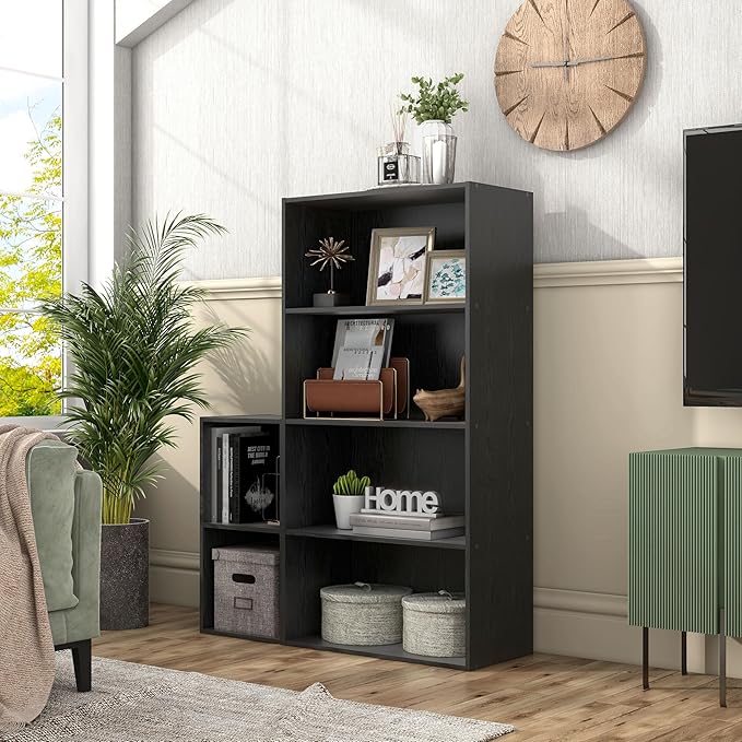 Apexa 4-Tier Cube Storage Organizer Shelves, Stackable Wood Bookcase Fits Cubby Bins for Organization, Dorm Teen Room Decor & Home Office, Black - LeafyLoom