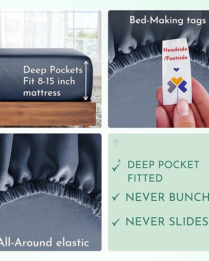 California Design Den Luxury Twin Sheet Set - 100% Cotton, 600 Thread Count Deep Pocket Twin Sheets, Soft Hotel-Quality Bedding with Sateen Weave - Royal Navy Blue - LeafyLoom