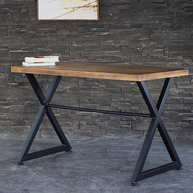 AC Pacific Nova Modern Industrial Home Office Computer and Working Desk Table, Brown/Midnight - LeafyLoom