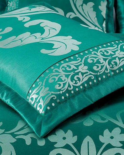 Chezmoi Collection 7-Piece Jacquard Floral Comforter Set (King, Green/Silver) - LeafyLoom