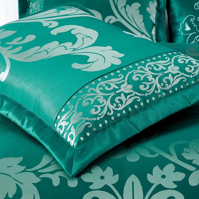 Chezmoi Collection 7-Piece Jacquard Floral Comforter Set (King, Green/Silver) - LeafyLoom