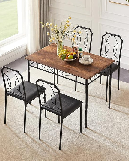 VECELO 5 Pieces Sets,43.3" Table&Chairs for 4,Industrial Counter Height Tabletop with Bar Stools, Rectangle Breakfast Chairs, Living Room, Apartment, Dining Table for 4, Brown - LeafyLoom