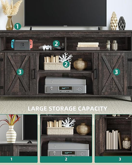 YITAHOME Highboy Farmhouse Barn Door TV Stand for 65 Inch TV, Modern Entertainment Center for 300 lbs, TV Media Console Storage TV Cabinet for Living Room, Dark Rustic Oak, 59.5” - LeafyLoom