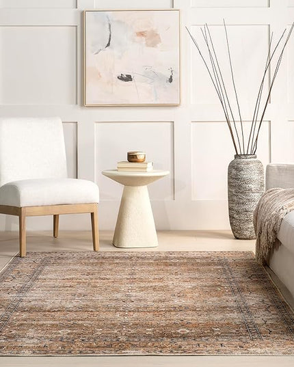 nuLOOM Gwyn Distressed Machine Washable Ultra Thin Area Rug, 5' x 8', Beige - LeafyLoom