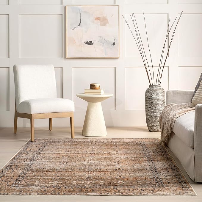 nuLOOM Gwyn Distressed Machine Washable Ultra Thin Area Rug, 5' x 8', Beige - LeafyLoom