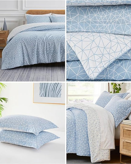Southshore Fine Living, Inc. King Size Comforter Set with 2 Pillow Shams, Reversible Geometric Print is 2 Colors in 1 - Alternative Down Comforter King/Cal King, Soft Microfiber, Sky Blue & White - LeafyLoom