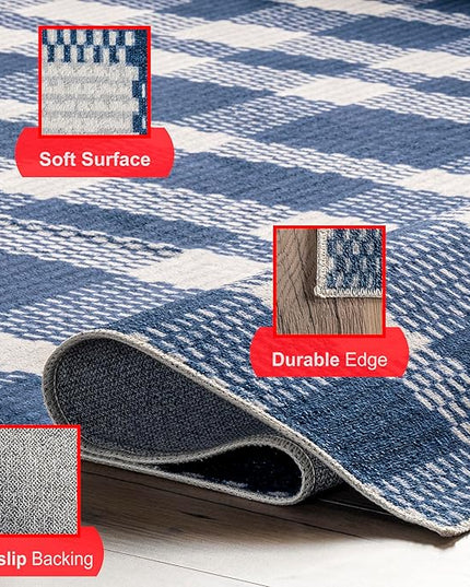 nuLOOM Rianne Machine Washable Plaid Farmhouse Ultra Thin Area Rug, 8' x 10', Blue - LeafyLoom