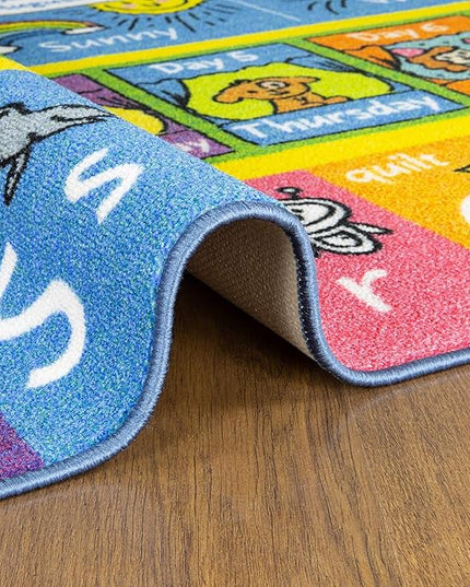 KC Cubs Playtime Collection ABC Alphabet, Seasons, Months and Days of The Week Educational Learning & Game Area Rug Carpet for Kids and Children Bedrooms and Playroom - LeafyLoom