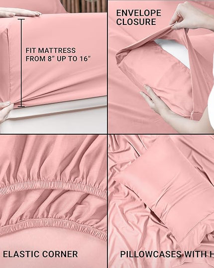 Utopia Bedding Twin Bed Sheets Set - 3 Piece Bedding - Brushed Microfiber - Shrinkage and Fade Resistant - Easy Care (Twin, Pink) - LeafyLoom