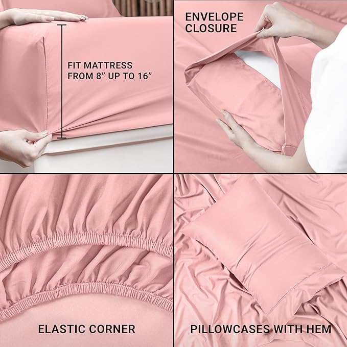 Utopia Bedding Twin Bed Sheets Set - 3 Piece Bedding - Brushed Microfiber - Shrinkage and Fade Resistant - Easy Care (Twin, Pink) - LeafyLoom