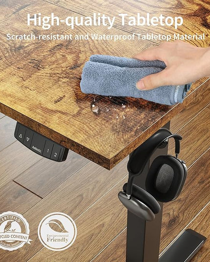 Electric Standing Desk, Large 63 x 24 Inches Height Adjustable Desk, Sit Stand up Desk for Work Office Home, Ergonomic Rising Computer Table with Memory Preset, Rustic Brown - LeafyLoom
