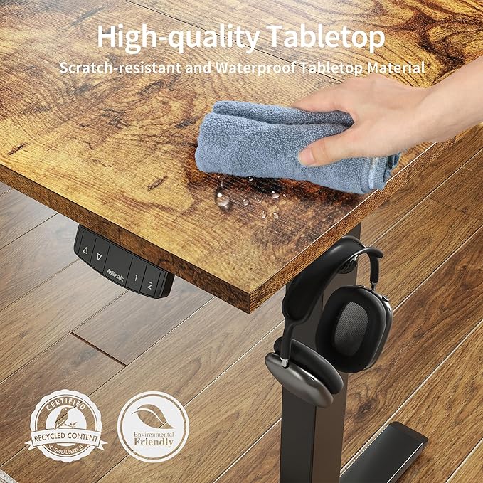 Electric Standing Desk, Large 63 x 24 Inches Height Adjustable Desk, Sit Stand up Desk for Work Office Home, Ergonomic Rising Computer Table with Memory Preset, Rustic Brown - LeafyLoom