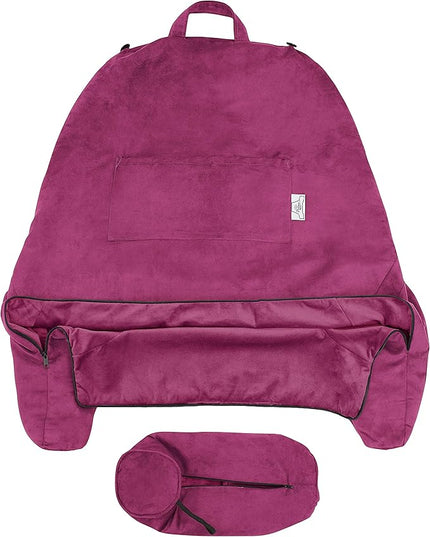 Husband Pillow XXL Cover Aspen Edition Sliding Raspberry, Reversible Microfiber to Microsuede, Side & Back Pockets - Handle for Transport - Super Cozy Bed Rest Pillow Cover with Arms - Easy Care - LeafyLoom