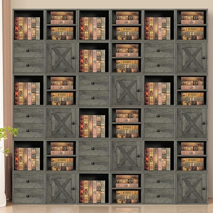 Magic DIY Cube Storage Organizer Stackable Cubes for Home Books Clothes Toys -Modular Cubby Storage System -Closet Organizer -Bookcase Closet (French Oak,Drawer Cube) - LeafyLoom