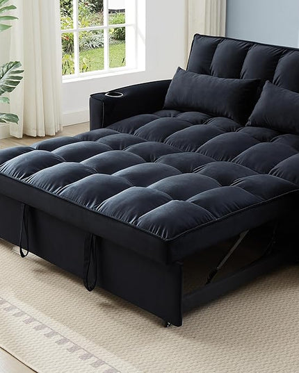 64" Oversized Loveseat Sofa Convertible Spacious Full Size Sleeper Sofabed with Pull Out Couch Bed,Cupholders,USB Charging Ports and Storage Pockets for Home Apartment Office Living Room - LeafyLoom