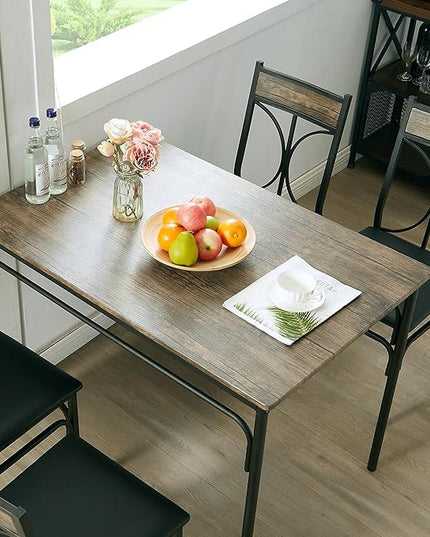 VECELO Kitchen Dining Room Table 4 Chairs for Small Space, Apartment,Metal Steel Frame, 5-Piece Set, Dark Brown - LeafyLoom