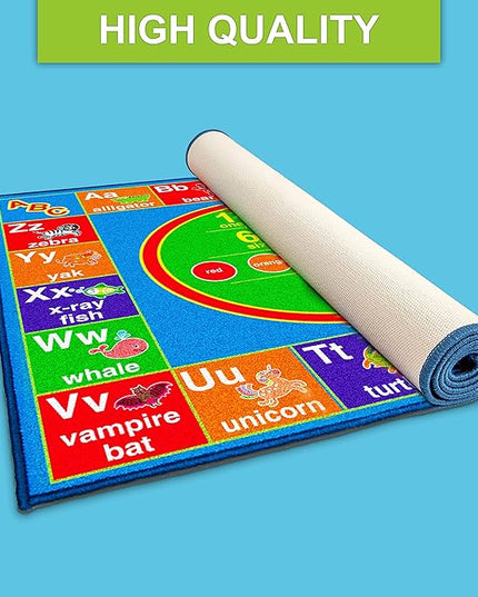 ABC Alphabet Colors Shapes Numbers, Non Slip Kids Educational Rug Carpet for Boy & Girl, Fun Learning Classroom Playroom Bedroom, Playtime Activity Mat for Toddler Play Area Baby Playtime Activity - LeafyLoom