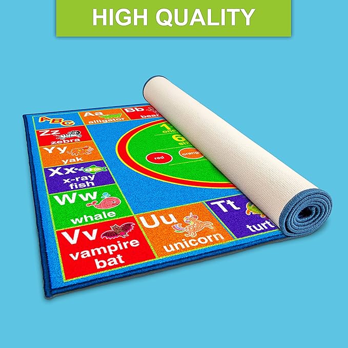 ABC Alphabet Colors Shapes Numbers, Non Slip Kids Educational Rug Carpet for Boy & Girl, Fun Learning Classroom Playroom Bedroom, Playtime Activity Mat for Toddler Play Area Baby Playtime Activity - LeafyLoom