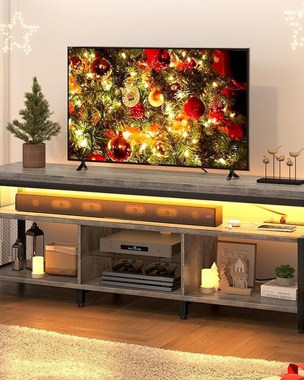 YITAHOME LED Television Stands w/Power Outlets for 70/65 inch, Modern Industrial TV Stand, Entertainment Center w/Open Storage TV Table, Entertainment Center for 360lbs for Living Room, Gray - LeafyLoom