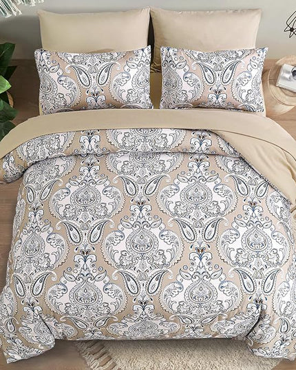 Yiran 7 Pieces Paisley Bedding Set Comforter Set Brown Boho Floral Bed in a Bag Microfiber Comforter Queen Size 90"×90"(1 Comforter,2 Pillowcases,2 Pillow Shams,1 Flat Sheet,1 Fitted Sheet) - LeafyLoom