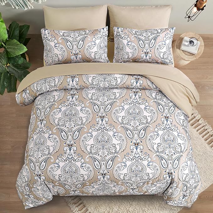 Yiran 7 Pieces Paisley Bedding Set Comforter Set Brown Boho Floral Bed in a Bag Microfiber Comforter Queen Size 90"×90"(1 Comforter,2 Pillowcases,2 Pillow Shams,1 Flat Sheet,1 Fitted Sheet) - LeafyLoom