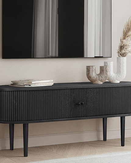 55’’ Black TV Stand with Storage and Shelves designed to fit 32’’ - 60’’ TVs. Black Wood Entertainment Center for Living Room and Bedroom, Media Console and Modern TV Console Table (Black Oak) - LeafyLoom