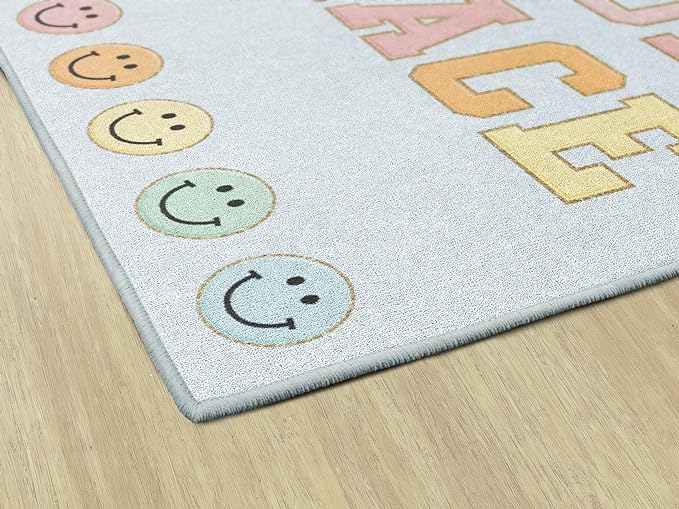Flagship Carpets Schoolgirl Style This is Our Happy Place on Blue Educational Area Rug for Kids Room Seating Décor, Children's Classroom, Play Carpet for Teaching and Playroom, 5' x 7'6" - LeafyLoom