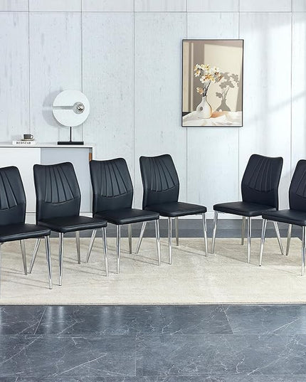 NicBex Dining Chairs Set of 6 Modern Faux Leather High Back Dining Chair Dining Room Kitchen Chairs with Silver Metal Legs,Chairs for Dining Room, Kitchen,Living Room, and Restaurants,Black - LeafyLoom