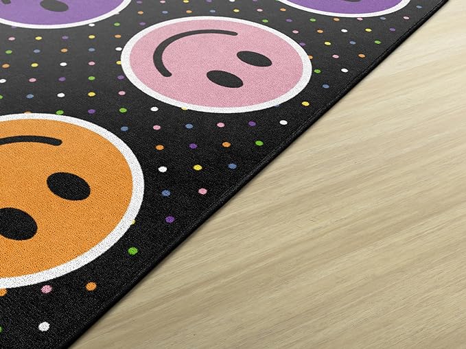 Flagship Carpets Smiley Seating (Seats 24) Classroom Area Rug or Educational Learning Mat, Kids Room or Playroom Carpet, 7'6" x 12', Black/Multi - LeafyLoom