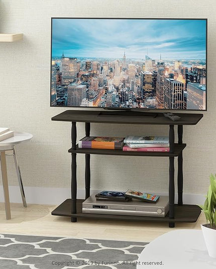 Furinno Turn-N-Tube No Tools 3-Tier Entertainment Center TV Stand for TV up to 32 Inch, Plastic Classic Tubes, Espresso/Black - LeafyLoom