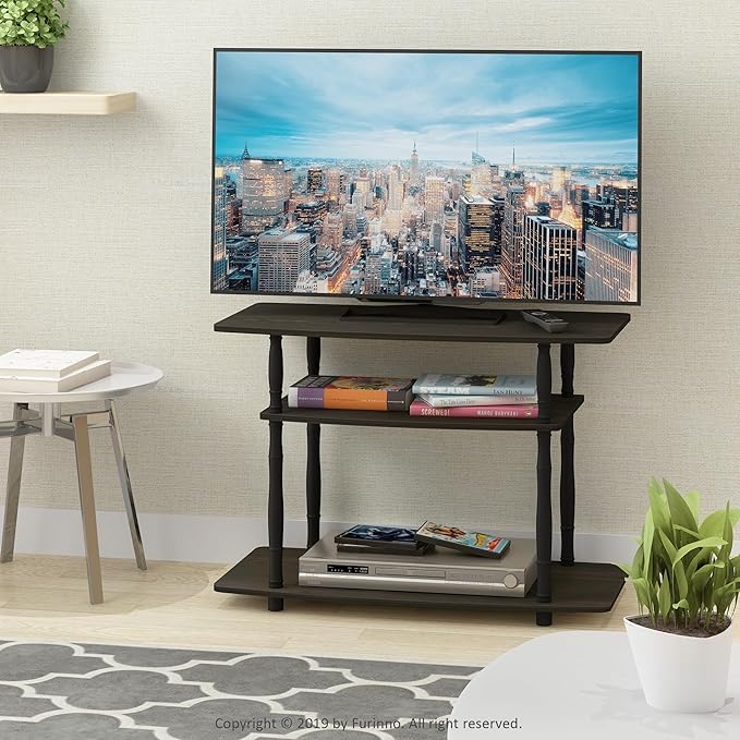 Furinno Turn-N-Tube No Tools 3-Tier Entertainment Center TV Stand for TV up to 32 Inch, Plastic Classic Tubes, Espresso/Black - LeafyLoom