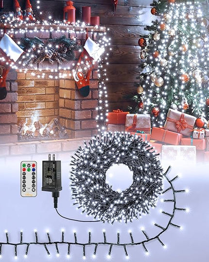 Ollny Cluster Lights for Christmas Tree, 400LED 20ft Cool White Christmas Lights Outdoor 8 Modes Timer Remote, Waterproof String Lights for Indoor Outside Garland Xmas Decorations Ollny