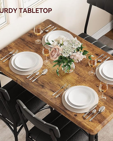 IDEALHOUSE Dining Table Set for 4, Kitchen Table and Chairs for 4, Rectangular Dining Room Table Set with 4 Upholstered Chairs, 5 Piece Kitchen Table Set for Small Space, Apartment, Retro Brown - LeafyLoom
