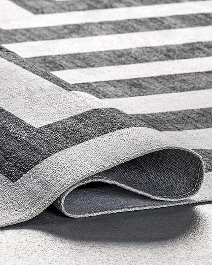 nuLOOM Sharri Modern Striped Machine Washable Ultra Thin Area Rug, 4' x 6', Grey - LeafyLoom