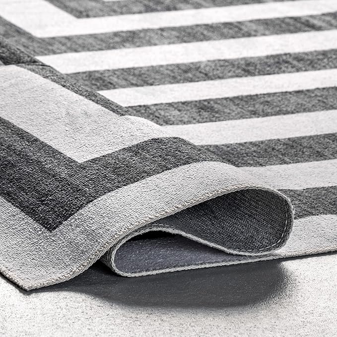 nuLOOM Sharri Modern Striped Machine Washable Ultra Thin Area Rug, 4' x 6', Grey - LeafyLoom