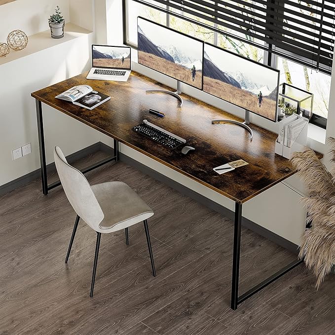 Coleshome 63 Inch Computer Desk, Modern Simple Style Desk for Home Office, Study Student Writing Desk, Vintage - LeafyLoom